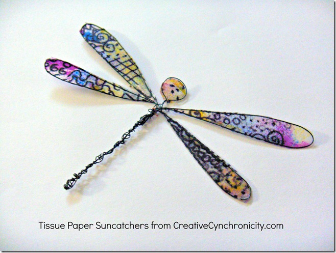 dragonfly sun catcher made from tissue paper