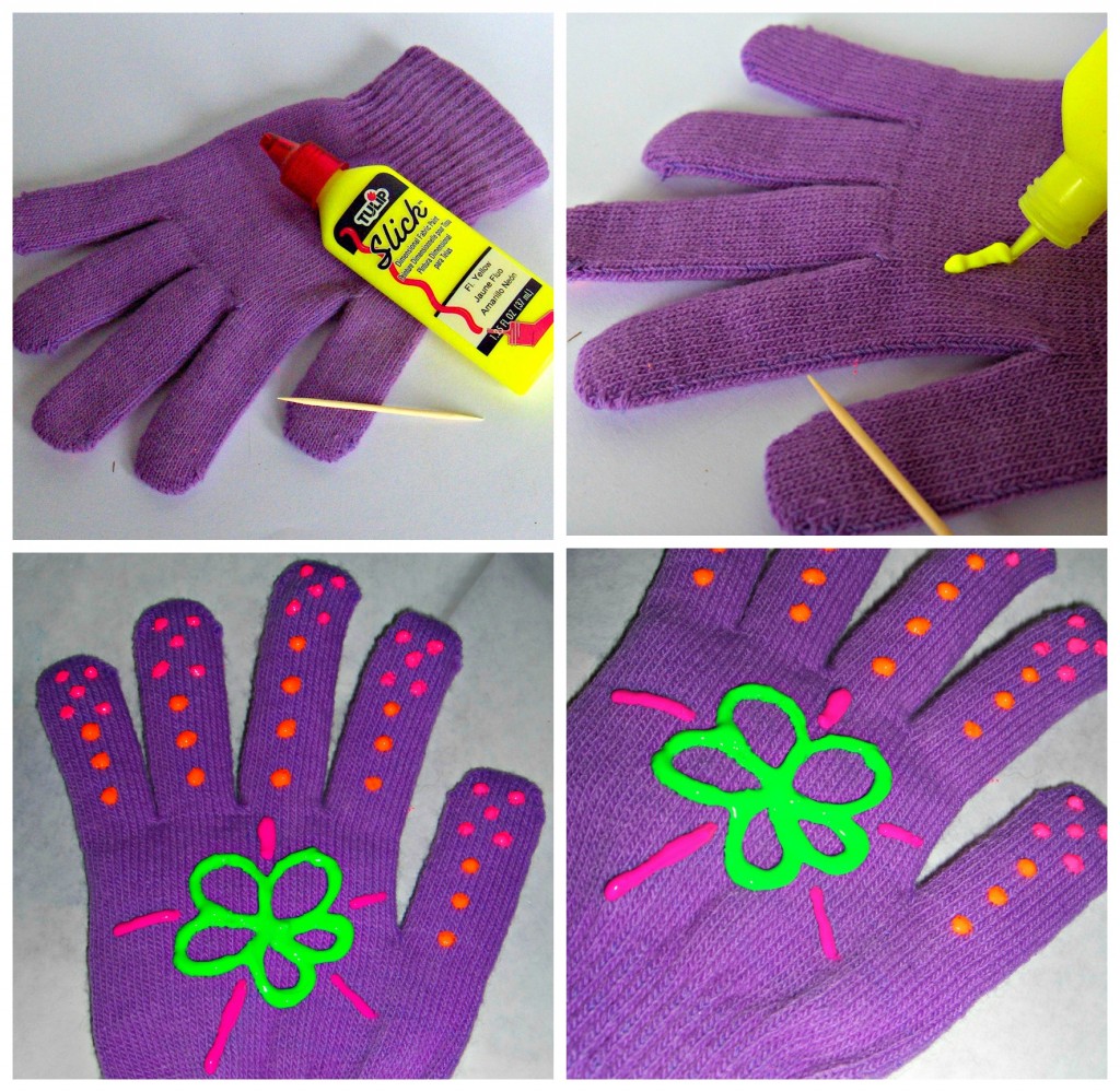 Turning dollar store socks and gloves into adorable holiday gifts with iLoveToCreate and Tulip Neon Dimensional Fabric Paints at CreativeCynchronicity.com