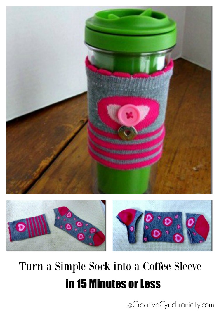 Craft Tutorial - Turn a simple dollar store sock into a coffee sleeve in 15 minutes or less.