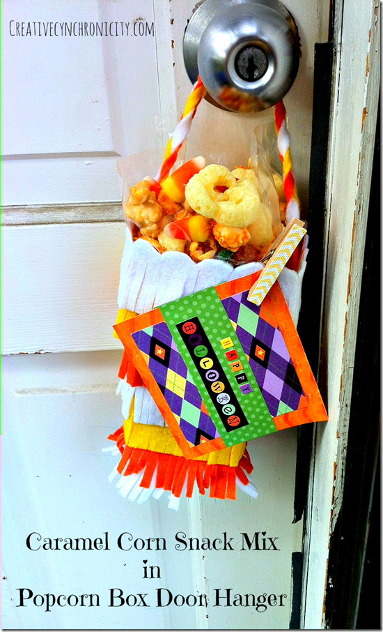 Halloween Caramel Corn Snack Mix in Popcorn Box Door Hanger Neighbour Gift