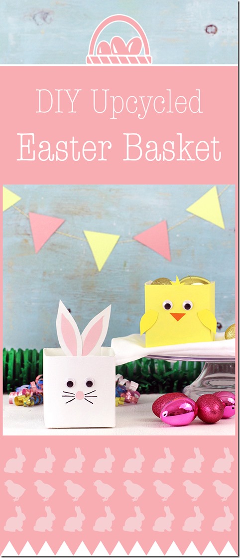 upcycled easter baskets looking like a chick and an easter bunny