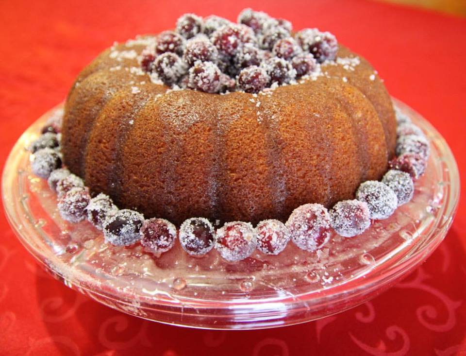 recipe for eggnog bundt cake with sugared cranberries