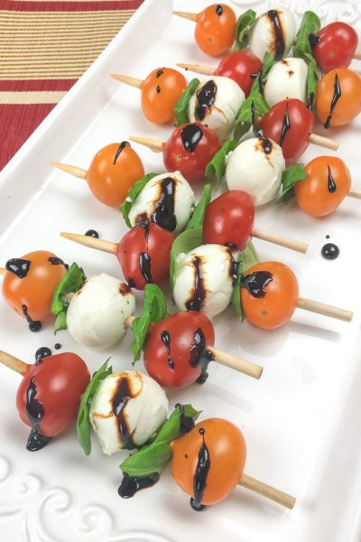 Traditional Caprese Salad Skewers with Balsamic Glaze