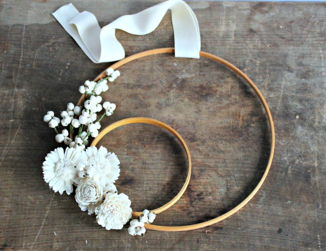 DIY monochrome embroidery hoop wreath