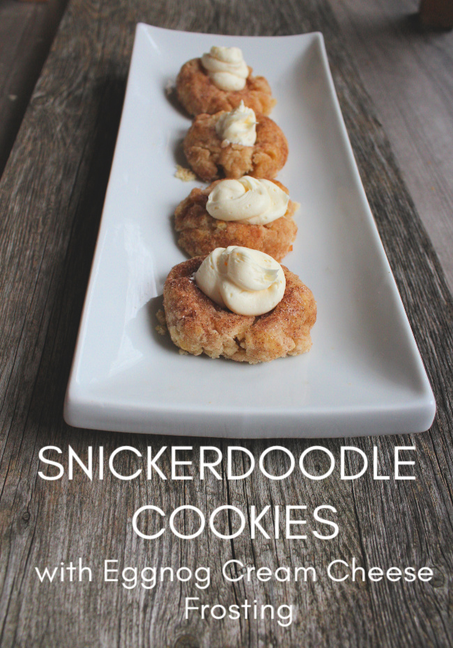snickerdoodle thumbprint cookies with eggnog cream cheese frosting 