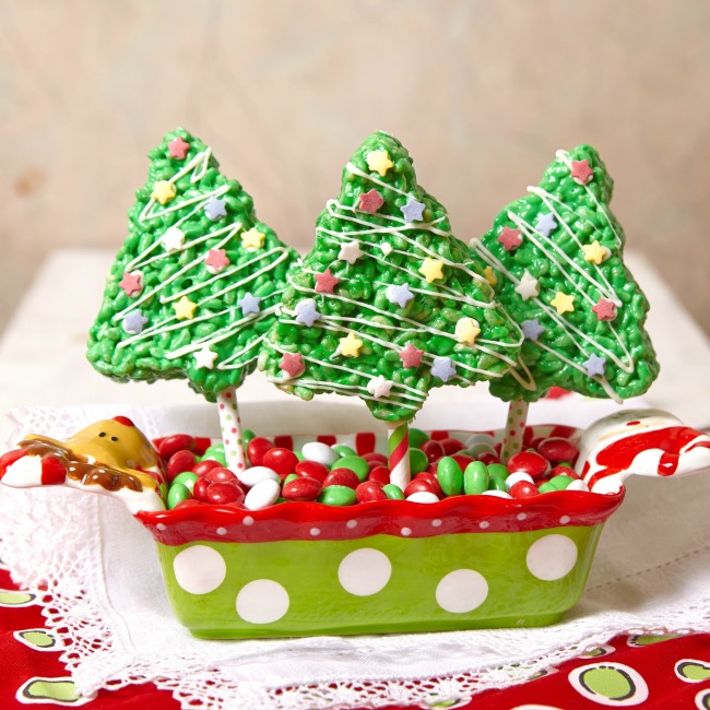 Christmas tree treats made from Rice Krispies