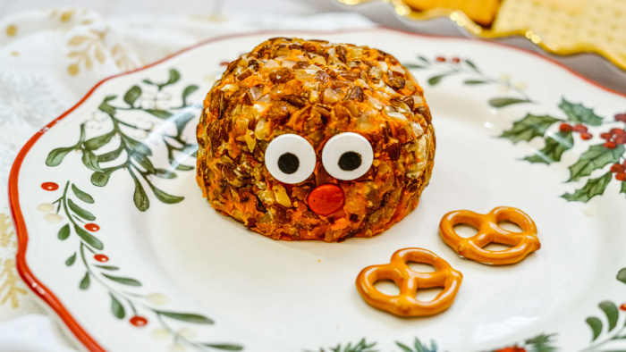 adding nose to Rudolph cheeseball