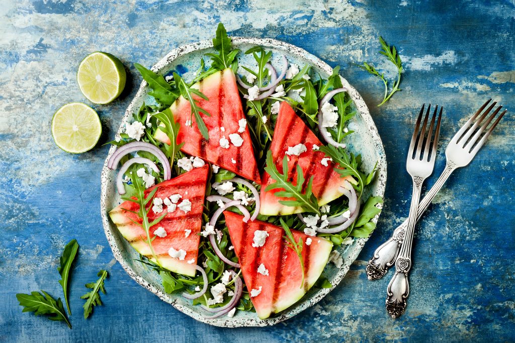 easy watermelon salad cooked on the grill